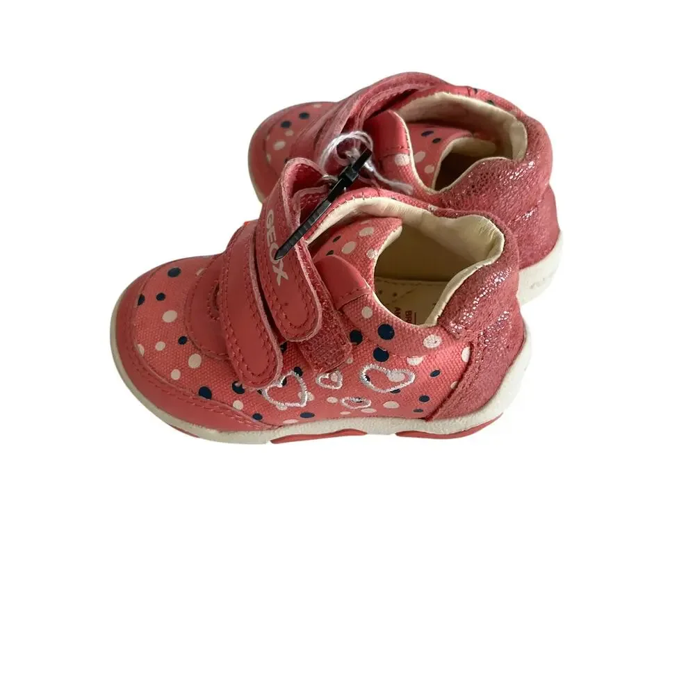 Geox Respira girls Pink Polka Dot first walker Low Top Trainer shoes size 19 NWT